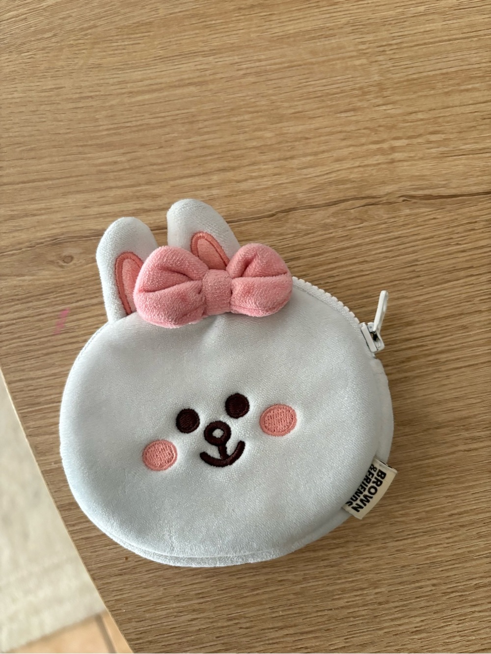Cute White Bunny Cony Coin Purse with Pink Bow -Line Friends